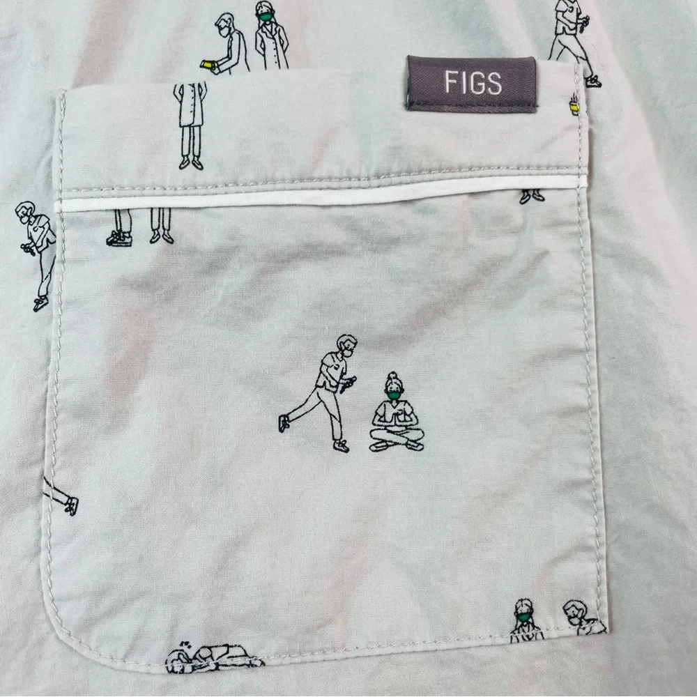 FIGS Men's Gray Loungewear Poplin Pajamas All-Over Print Lounge Pants Size Large
